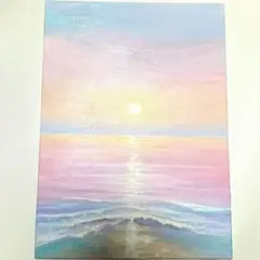 No.519 小さめキャンバスボード アクリル画　 原画　海 風景画　 開運絵画
