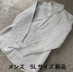 メンズ ファイバードライエンボスチェック長袖シャツ淡緑系5L新品