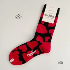 新品◎人気柄！ハッピーソックス　レディース　ハート♡赤×黒　♡がいっぱい