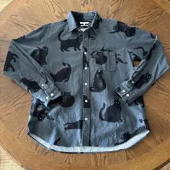 黒猫プリント 長袖シャツ