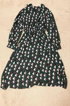 Material Square 幾何学模様 ロングスリーブ ワンピース Mサイズ