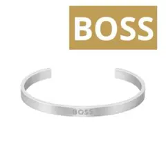 BOSS シルバーカフブレスレット ステンレススチール ブレスレット デボスロゴ