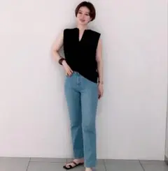 PLST プラステ キーネックタックスリーブ ニット ノースリーブ スキッパー