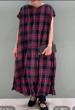 natural by clip マドラスチェッノースリーブ ワンピース
