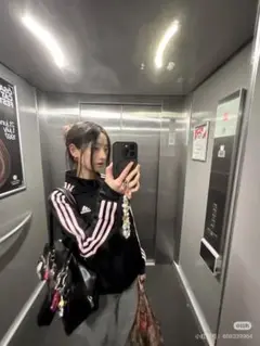 adidas ジャージ ブラック ピンク ライン S