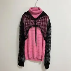 個性的✨ 黒 かぎあみ クロシェ ニット フーディー パーカー ショート丈 長袖
