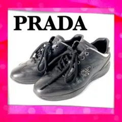 ❣️PRADA プラダ スニーカー 黒 ブラック ロゴ シルバー レザー22.5❣️
