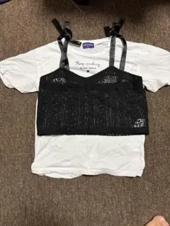 BLING GIRLS 黒レースキャミソールと白Tシャツセット