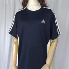 used L アディダス ワンポイント 半袖 ポリエステル Tシャツ ネイビー