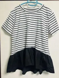 レディース　ストライプ柄 半袖Tシャツ フリーサイズ ホワイト・ブラック