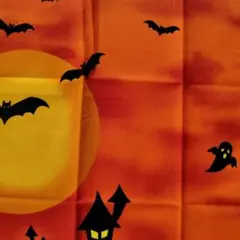 ハロウィン コウモリ おばけ プリント生地　オレンジ　ゴースト　オバケはぎれ④