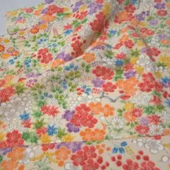 正絹着物ハギレ　１７８cm　楓、菊、梅　クリーム色地