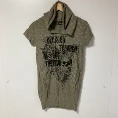 ◯MARAXIA フード付き Y2K ロング丈Tシャツ オリーブグリーン
