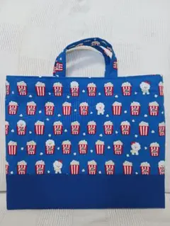小さめ手提げ絵本袋　道具袋　ブルーポップコーン犬&ブルー　30×25　m1