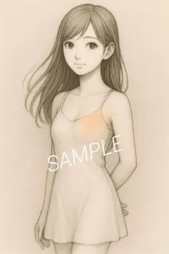 【在庫処分セール】レトロ プロマイド風 美少女イラスト オレンジ No.127