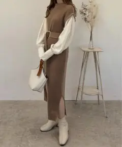 apres jour clair ベルト付ドッキングワンピース