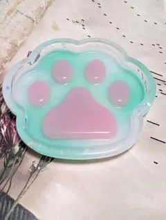 肉球トレイ アクセサリーケース ミントグリーン マーブル レジン 猫