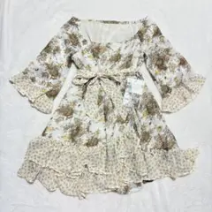 y2k 森ガール　小花柄　チュニック　フリル　ワンピース　リボン