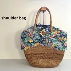 ✨美品✨鮮やか!バンダナ付き かごバック【ベージュ】【青】ナチュラル