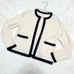 INEDIT ノーカラージャケット 白×黒 トリム 40