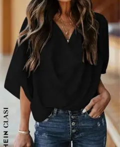 SHEIN ブラック ドレープトップス S