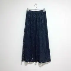 scroll♡レディース 総レース ロング丈フレアスカート ウエストゴム M