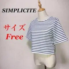 a0377【SIMPLICITE】ボーダーTシャツ カジュアル　伸縮　クルー
