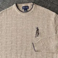 ■3D立体織りニット 90sヴィンテージ古着USA 長袖 ゴルフクラブ 刺繍ロゴ