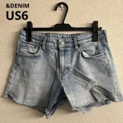 &DENIM ライトブルー ダメージ加工 デニムショートパンツ カジュアル