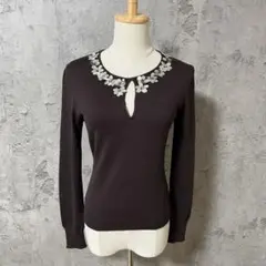 【美品】Harrods ハロッズ ニット セーター 花装飾 ウール100%