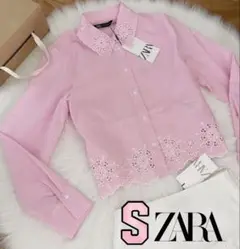 新品 ZARA ストライプ 刺繍 エンブロイダリー シャツ S 今季完売品！