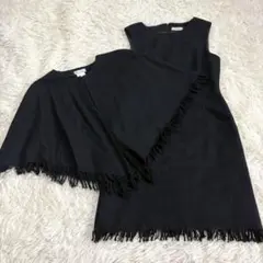 n6231 美品✨ポンチョ付きノースリーブワンピース M ケープ フリンジ 黒