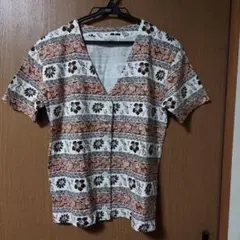 花柄ストライプ 半袖Tシャツ Mサイズ