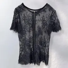 レーストップス 半袖 前開き メッシュ 透け感 おしゃれ 羽織り 上品《k871