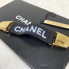 希少 94P CHANEL アームバンド ロゴ 金具 黒 フランス製 ビンテージ
