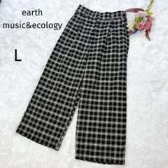 アースミュージック　ワイドパンツ　チェック柄　黒　ウエストゴム L 4962