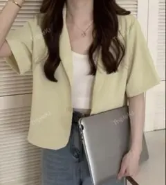シーイン　shein ライトイエロー テーラードジャケット 半袖