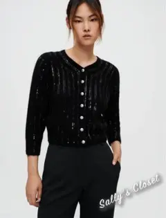 ❤️22秋冬新作 ♡ maje 黒スパンコールカーディガン 新品♡ 022