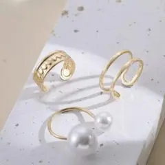 リング 指輪 韓国 オルチャン オシャレ 重ね付け ゴールド 3個セット 細め