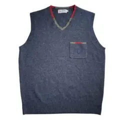 90s CHAPS ラルフローレン ウールニットベスト 好配色 刺繍 ネイビー