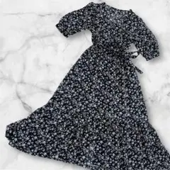 【美品】dazzlin シフォンワンピース 花柄 Fサイズ 黒