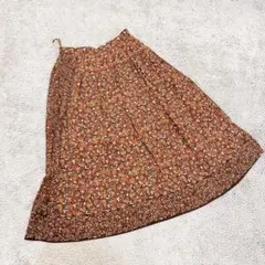 ロザース　スカート　フレア　膝丈　花柄　S ブラウン