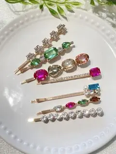 キラキラ　ビジューヘアピン　7本セット