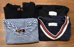 レディース　Tシャツ　半袖　ボーダー　フリル　プリーツ　4枚セット