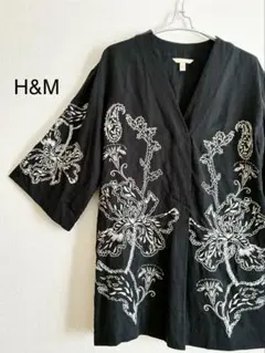 美品H&M 花柄刺繍 五分袖チュニックMサイズ160.80A