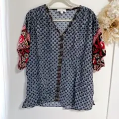 Weekend Suzanne Betro 半袖ブラウス XLネイビー 花柄