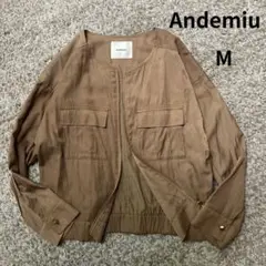 【美品】 アンデミュウ Andemiuノーカラージャケット 軽アウター　Mサイズ