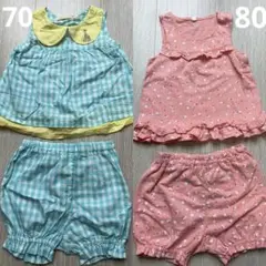 水色と黄色のギンガムチェックセットアップ　 ピンクセットアップ