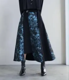 HARE　ジャガードガラキリカエフレアスカート　ブルー　フレア