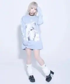 TRAVAS TOKYO furry bear クマ 熊 ロンT カットソー 青